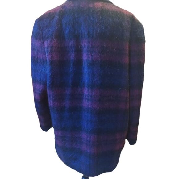 Henry White Dublin Ireland  purple/blue plaid wool and mohair coat size 16 - Picture 3 of 12